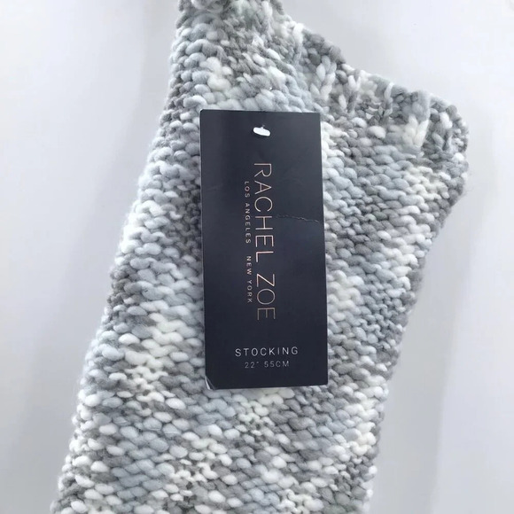 NWT Rachel Zoe Knit Christmas Stocking Large Tassels Blue Cream Grey Yarn Winter - Picture 10 of 10